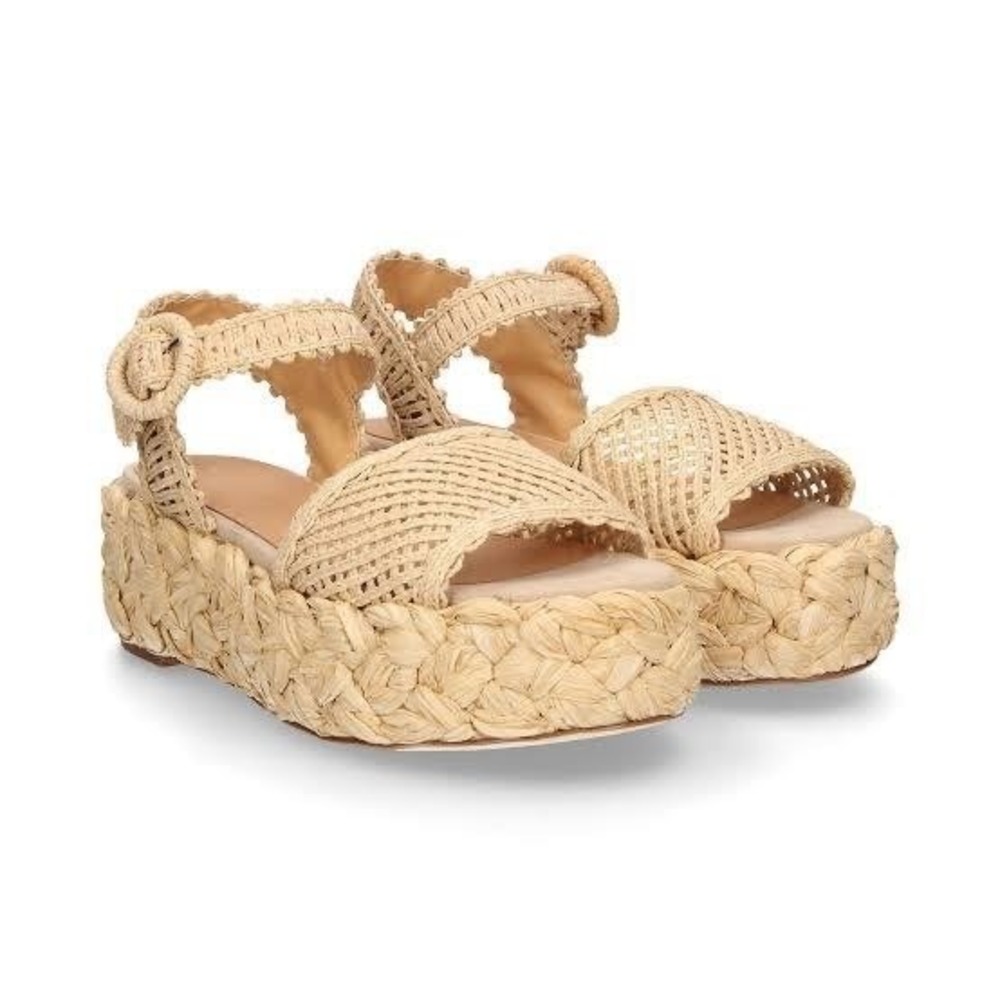 Paloma Barcelo Woven ODA Raffia Platform Sandals Tan Made in Spain 40 NWOT
